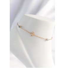 316L Çelik Gold Renk Nazar Boncuk Detay Kuş Tasarımlı Halhal - TJ-HH1616