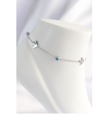 316L Çelik Gümüş Renk Nazar Boncuk Detay Kuş Tasarımlı Halhal - TJ-HH1617