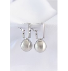 Pirinç Gümüş Renk Dikdörtgen Detay Oval Küpe - TJ-BKP8914