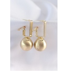 Pirinç Gold Renk Dikdörtgen Detay Oval Küpe - TJ-BKP8915