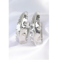 Pirinç Gümüş Renk Yaprak Desenli Halka Küpe - TJ-BKP8922