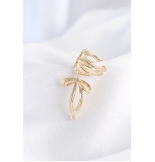 Pirinç Gold Renk Zirkon Taş Detay Fiyonk Model Earcuf Küpe - TJ-BKP8926