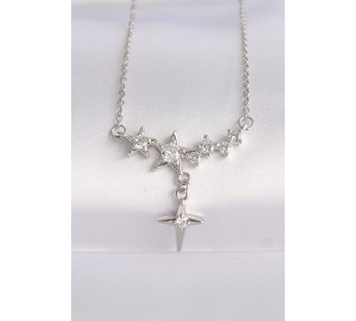 316L Çelik Zincir Gümüş Renk Zirkon Taşlı Yıldız Kolye - TJ-BKO8610