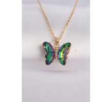 316L Çelik Zincir Altın Renk Zincir Yeşil Model Renkli Zirkon Taşlı Kolye - TJ-BKO8614