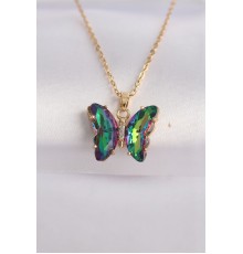 316L Çelik Zincir Altın Renk Zincir Yeşil Model Renkli Zirkon Taşlı Kolye - TJ-BKO8614