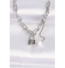 316L Çelik Zincir Gümüş Renk Zincirli Love Yazılı Kilit Kolye - TJ-BKO8633