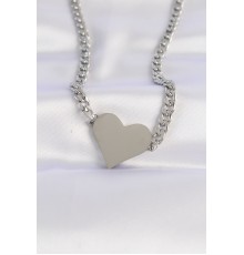 316L Çelik Zincir Gümüş Renk Düz Plaka Kalp Kolye - TJ-BKO8643