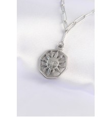 316L Çelik Zincir Gümüş Renk Güneş Kolye - TJ-BKO8645