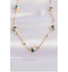 316L Çelik Zincir Altın Renk Nazar Boncuklu Kolye - TJ-BKO8646