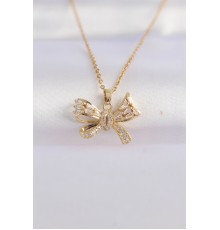 316L Çelik Zincir Altın Renk Zirkon Taşlı Fiyonk Kolye - TJ-BKO8652