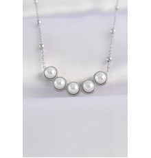 316L Çelik Zincir Gümüş Renk Sıralı İnci Taşlı Kolye - TJ-BKO8654