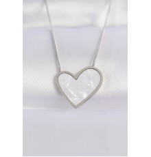 316L Çelik Zincir Gümüş Renk Mermer Desenli Kalp Kolye - TJ-BKO8656