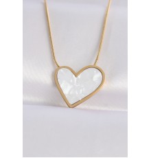 316L Çelik Zincir Altın Renk Mermer Desenli Kalp Kolye - TJ-BKO8657