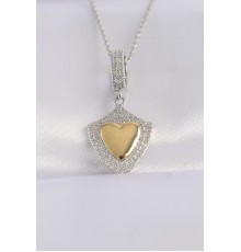 316L Çelik Zincir Gümüş Renk Zirkon Taşlı Tasarım Altın Renk Kalp Kolye - TJ-BKO8661