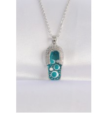 316L Çelik Zincir Zirkon Taşlı Gümüş Renk Nazarlı Terlik Tasarımlı Kolye - TJ-BKO8665