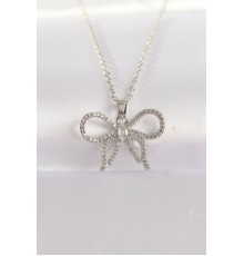 316L Çelik Zincir Gümüş Renk Zirkon Taşlı Fiyonk Kolye - TJ-BKO8671