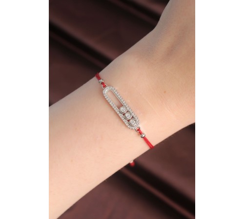 Messika Model Gümüş Renk Zirkon Taş Tasarımlı Kırmızı İp Asansörlü Bileklik - TJ-BB6056
