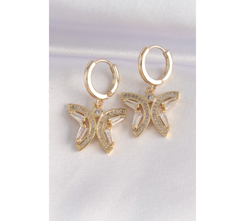 Pirinç Gold Renk Zirkon Taşlı Tasarım Küpe - TJ-BKP8960