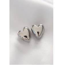 Pirinç Gümüş Renk Minimal Bombeli Kalp Küpe - TJ-BKP8969