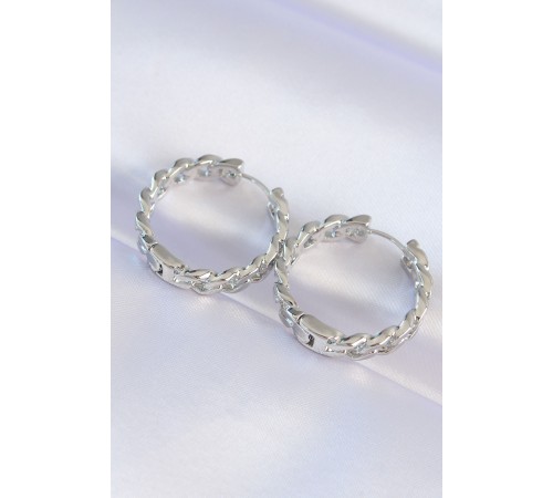 Pirinç Gümüş Renk Zincir Model Halka Küpe - TJ-BKP8971