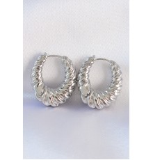 Pirinç Gümüş Renk Tırtık Detay Bombeli Halka Küpe - TJ-BKP8973