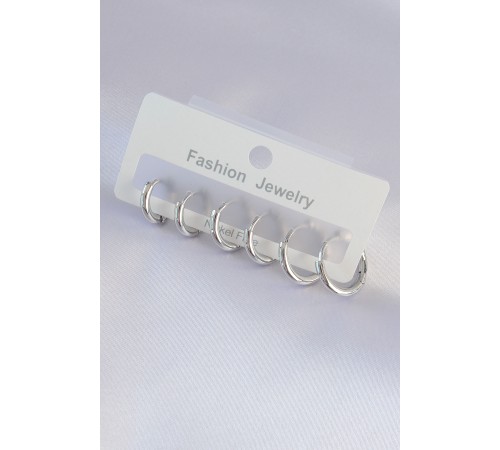 Pirinç Gümüş Renk Oval Küpe Seti - TJ-BKP9003