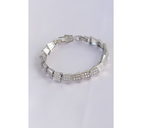 Vip Seri Pirinç Zirkon Taşlı Gümüş Renk Geometrik Bileklik - TJ-BB6059