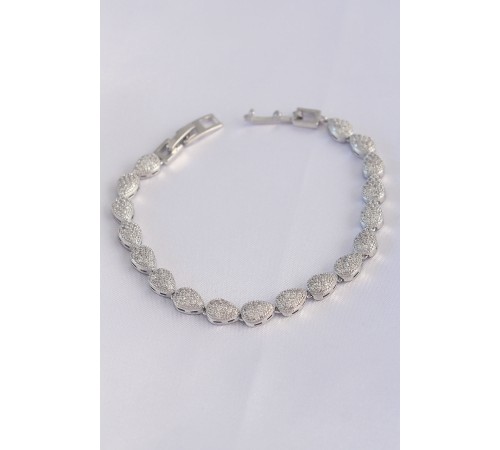 Vip Seri Pirinç Zirkon Taşlı Gümüş Renk Damla Model Bileklik - TJ-BB6065