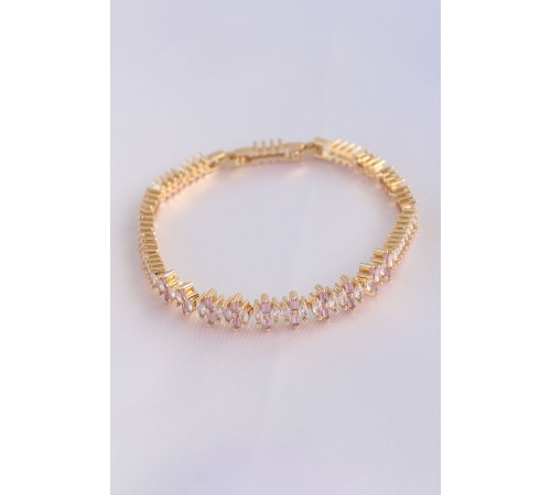 Vip Seri Pirinç Pembe Zirkon Taşlı Gold Renk Baget Model Bileklik - TJ-BB6078