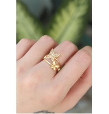 Pirinç Gold Renk Ayarlanabilir Zirkon Taşlı Yüzük - TJ-BYK3190