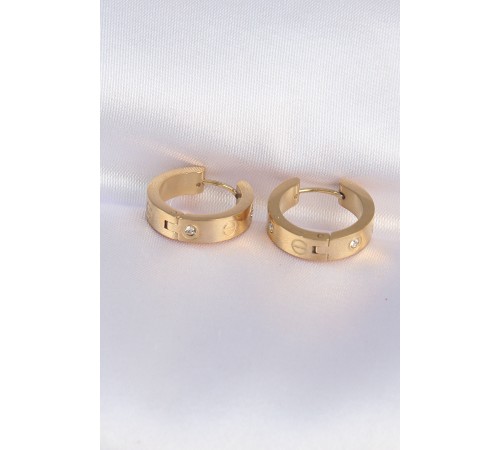 316L Çelik Gold Renk Zirkon Taşlı Model Halka Küpe - TJ-BKP9005