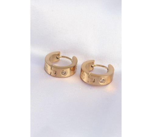 316L Çelik Gold Renk Zirkon Taşlı Minimal Model Halka Küpe - TJ-BKP9007