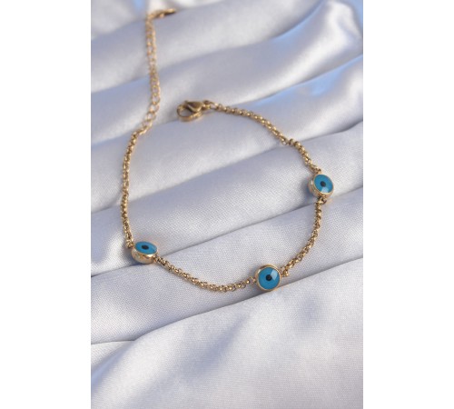 316L Çelik Gold Renk Nazar Boncuk Tasarımlı Bileklik - TJ-BB6100