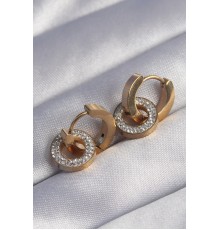 316L Çelik Gold Renk Zirkon Taşlı İç İçe Geçmeli Oval Küpe - TJ-BKP9014