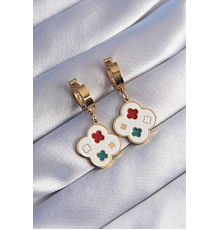 316L Çelik Gold Renk Renkli Mineli Yonca Küpe - TJ-BKP9026