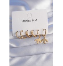 316L Çelik Gold Renk Oval Tasarım Kuş Model Küpe Seti - TJ-BKP9030