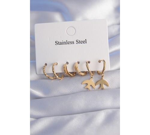 316L Çelik Gold Renk Oval Tasarım Kuş Model Küpe Seti - TJ-BKP9030