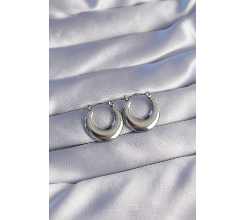 316L Çelik Gümüş Renk Oval Ayna Model Küpe - TJ-BKP9039