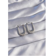 316L Çelik Gümüş Renk Dikdörtgen Tasarımlı Tırtıklı Küpe - TJ-BKP9040