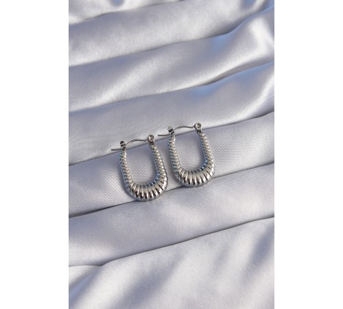 316L Çelik Gümüş Renk Dikdörtgen Tasarımlı Tırtıklı Küpe - TJ-BKP9040