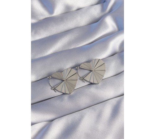 316L Çelik Gümüş Renk Çizgili Plaka Tasarımlı Kalp Küpe - TJ-BKP9041