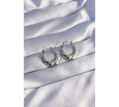 316L Çelik Gümüş Renk Kıvrımlı Görünüm Geometrik Model Küpe - TJ-BKP9045