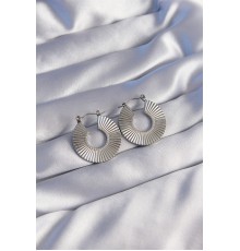 316L Çelik Gümüş Renk Oval Çizgili Plaka Küpe - TJ-BKP9048