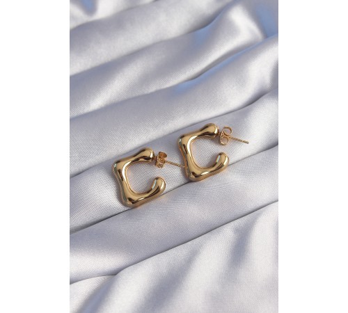 316L Çelik Gold Renk İçi Boş Bubble Kalp Küpe - TJ-BKP9051