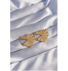 316L Çelik Gold Renk Çizgili Plaka Tasarımlı Kalp Küpe - TJ-BKP9053