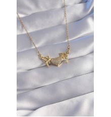 316L Çelik Zincir Gold Renk Zirkon Taşlı Kalp Model Detay Kolye - TJ-BKO8773