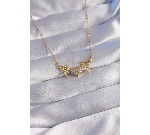 316L Çelik Zincir Gold Renk Zirkon Taşlı Kalp Model Detay Kolye - TJ-BKO8773