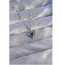 316L Çelik Zincir Gümüş Renk Zirkon Taşlı Kalp Figürlü Gezegen Kolye - TJ-BKO8825