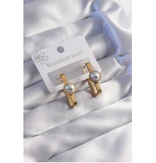 316L Çelik Gold Renk İnci Taşlı Dikdörtgen Model Küpe - TJ-BKP9060