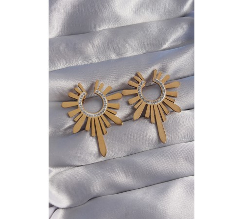 316L Çelik Gold Renk Zirkon Taşlı Güneş Figürlü Küpe - TJ-BKP9063